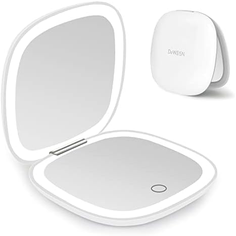 deweisn Compact Mirror, Lighted Travel Makeup Mirror with 1X/10X Magnifying Double Sided Dimmable Portable Pocket for Handbag and Pocket, USB Charging(White)