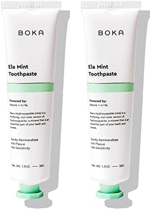 Boka Fluoride Free Travel Size Toothpaste – Nano Hydroxyapatite, Remineralizing, Sensitive Teeth, Whitening – Dentist Recommended for Adult, Kids – Ela Mint Flavor, 1.3 Fl Oz 2Pk – US Manufactured