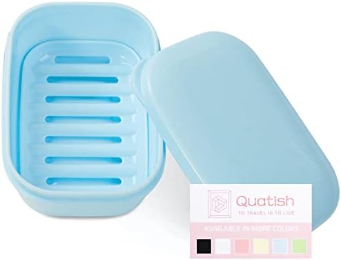 Quatish Travel Soap Container/ Holder with Lid, Portable Leakproof Bar Soap Box with Perforations, Soap Dishes for Traveling, Camping, Gym, 1 Pack (Light Blue)