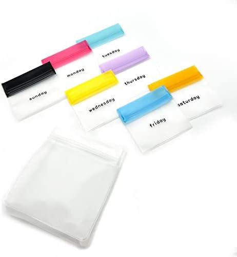 EZY DOSE Reusable 7-Day Pill Pouch Set, Durable Multi-Purpose Travel-Sized Containers, Includes Days of the Week Labels with Color for Easy Identification, Large Storage, Clear, BPA Free, TSA Approved