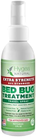 Bed Bug & Mite Extra Strength 3oz Travel Spray by Hygea Natural –TSA Approved – New Formula 66% Stronger- Stain & Scent Free Treatment – Natural Formula – Child & Pet Safe