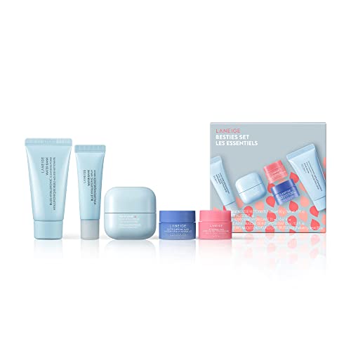 LANEIGE Icons To Go & Besties Set: Water Bank Cream, Cream Skin, Water Sleeping Mask, Lip Sleeping Mask, Hyaluronic Acid, Squalane, Coconut Oil, Vitamin C, Travel Friendly