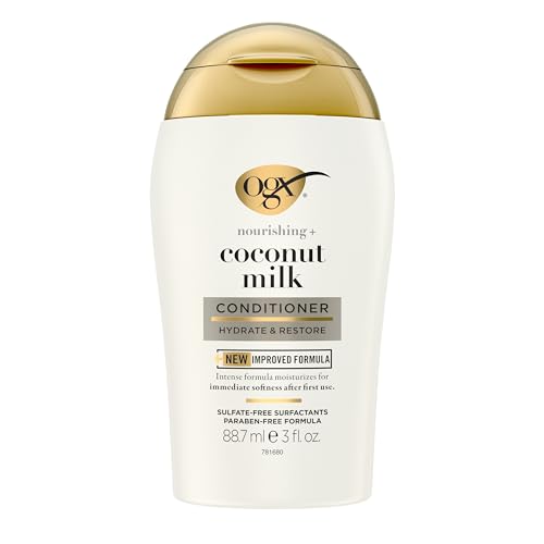 OGX Nourishing + Coconut Milk Moisturizing Conditioner, Hydrating & Restoring Conditioner Moisturizes for Soft Hair After the First Use, Travel Size, TSA-Compliant, 3 fl. oz