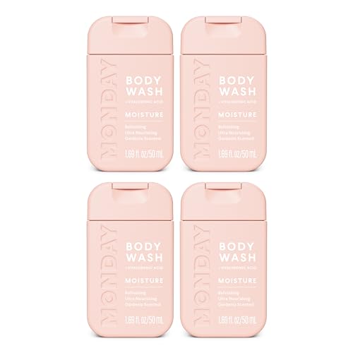 MONDAY Body Wash Moisture Travel Pack -50ML (4 Pack) – Nourishing Ingredients, Shea Butter, Coconut Oil and Grapefruit Extract, Hyrdrate and Replenish Skin