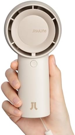 JISULIFE Handheld Portable Turbo Fan [16H Max Cooling Time], 4000mAh USB Rechargeable Personal Battery Operated Mini Small Pocket Fan with 5 Speeds for Travel/Outdoor/Home/Office – Brown