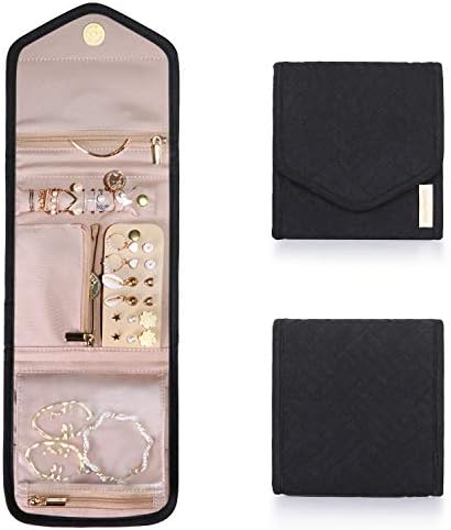 BAGSMART Travel Jewelry Organizer Case Foldable Jewelry Roll for Journey-Rings, Necklaces, Earrings, Bracelets, Mini, Black