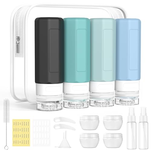 17PCS Travel Bottles for Toiletries, TSA Approved Travel Size Containers, Leak Proof Travel Containers for Toiletries, Silicone Travel Kit for Shampoo, Conditioner, Lotion & Creams, Gray