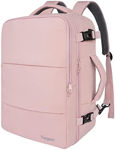 Taygeer Travel Backpack for Women, Carry On Backpack with USB Charging Port & Shoe Pouch, TSA 15.6inch Laptop Backpack Flight Approved, Nurse Bag Casual Daypack for Weekender Business Hiking, Pink