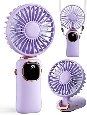 coldSky Portable Handheld Fan, 4000mAh Battery Operated 3 in 1 Multifunction Personal Travel Fan with Digital Display, 90° Foldable Desk Fan with Base, 5 Speed Lash Fan for Makeup/Commute/Office