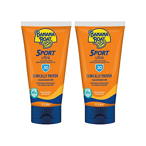 Banana Boat Sport Ultra Sunscreen Lotion SPF 30, Travel Size 3oz Twin Pack, Sweat & Water Resistant Sunblock for Active Lifestyle