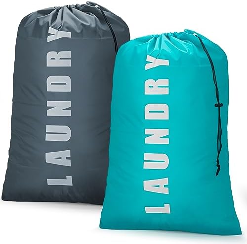 Isink Laundry Bag,2 Pack Travel Laundry Bags for Dirty Clothes,Large Laundry Bags for Traveling,Dirty Clothes Travel Bag,Laundry Bags for Camp, 24″ x 36″ (Cyan + Gray)