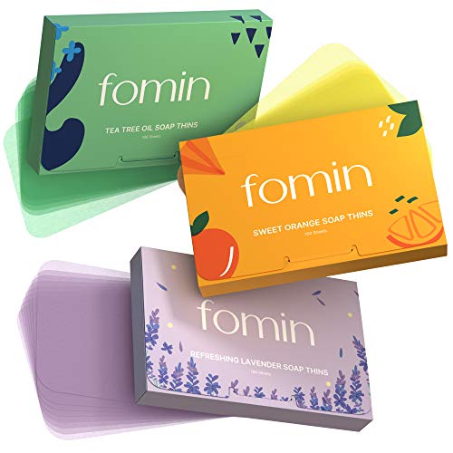 FOMIN – Antibacterial Paper Soap Sheets for Hand Washing – (300 Sheets) Orange, Tea Tree, Lavender Portable Travel Soap Sheets, Dissolvable Camping Mini Soap, Portable Hand Soap Sheets