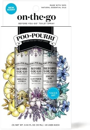 Poo-Pourri Before-You-Go Toilet Spray, On-The-Go, Travel Size Variety 10 mL – Original Citrus, Lavender Vanilla and Fresh Air