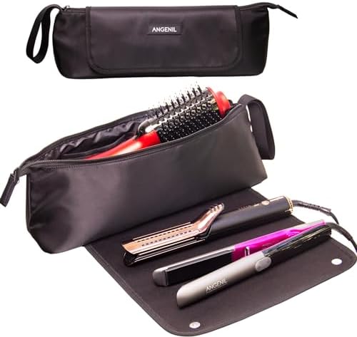 ANGENIL Large Capacity Hair Tools Travel Bag Heat Resistant Mat for Flat Irons, Curling Iron, Hot Air Brushes, Hair Dryer and Care Accessories, Portable Hot Tool Mat Bag 2 in 1