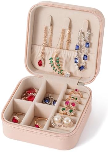 UJHAW Travel Jewelry Case, Jewelry Organizer Box, Jewelry Organizer Jewelry Travel Organizer Small Jewelry Organizer Ring Organizer Necklace Organizer Earring Organizer Box – Pink