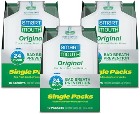 SmartMouth Original Activated Mouthwash – Adult Mouthwash for Fresh Breath – Oral Rinse for 24-Hour Bad Breath Relief with Twice Daily Use – Fresh Mint Flavor – 0.4 Fl Oz (30 Travel Packs)