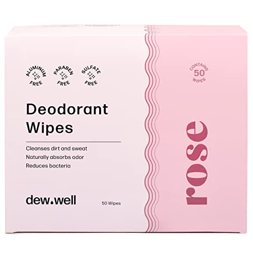 Dew Well – Refresh Deodorant Wipes – A Fresh Start When You’re On the Go – Aluminum, Paraben, and Sulfate Free – Rose Scent – 50 Individually Wrapped Wipes