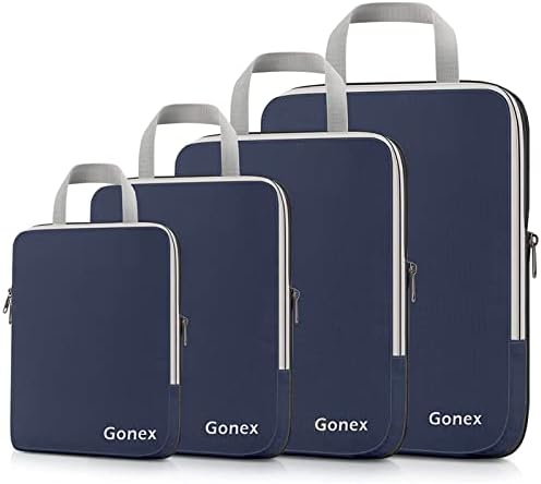 Gonex Compression Packing Cubes, 4pcs Expandable Storage Travel Luggage Bags Organizers (Purplish Blue)