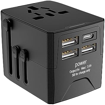 Super Electro Universal Travel Adapter, International Travel Adapter European Travel Plug,6A Socket Current, 3.5A USB Smart Output,3USB A + Type c for USA EU UK AUS