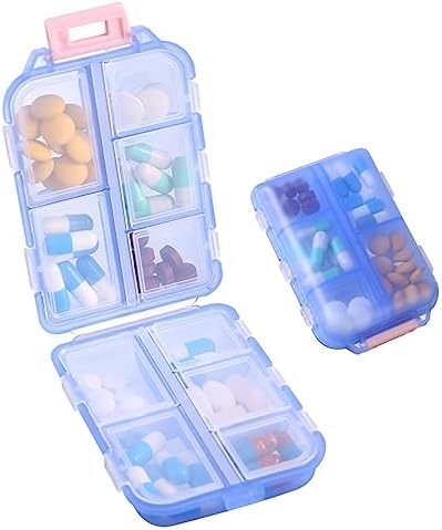 Zuihug 1Pack Travel Pill Organizer – 10 Compartments Pill Case, Compact and Portable Pill Box, Perfect for On-The-Go Storage, Pill Holder for Purse Blue