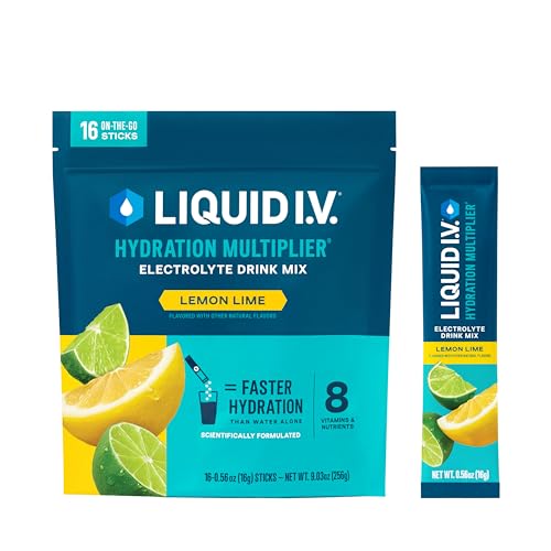 Liquid I.V.® Hydration Multiplier® – Lemon Lime – Hydration Powder Packets | Electrolyte Powder Drink Mix | Convenient Single-Serving Sticks | Non-GMO | 1 Pack (16 Servings)