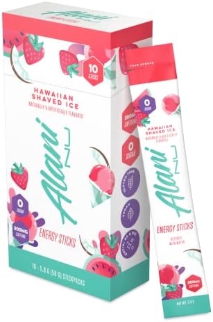 Alani Nu Hawaiian Shaved ICE Energy Sticks | Energy Drink Powder | 200mg Caffeine | Pre Workout Performance with Antioxidants | On The Go Drink Mix | Biotin B Vitamins | Zero Sugar | 10 Pack