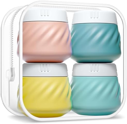 Gemice Travel Containers for Toiletries, Silicone Cream Jars TSA Approved Travel Size Containers with Toiletry Bag, Wide Mouth Leak-proof Travel Accessories with Lid for Cosmetic Cream (4 Pack)