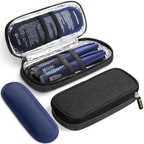 AUVON Insulin Pen Cooler Travel Case with 2 * 90g TSA Approved Ice Packs, Diabetic Medication Insulated Cooling Bag for Insulin Pens and Diabetic Supplies Storage, Compact for Daily Life and Trips