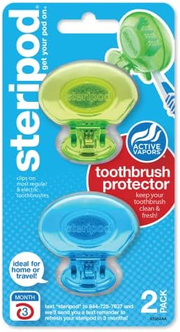 Steripod Clip-On Toothbrush Protector, Green and Blue, 2 Count