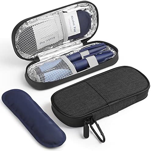 Gelozid Insulin Pen Cooler Travel Case Diabetic Medication Insulated Cool Organizer with 2 Reusable Ice Packs for Insulin Pen and Other Diabetic Supplies, for the Daily Life and Trip(Black)