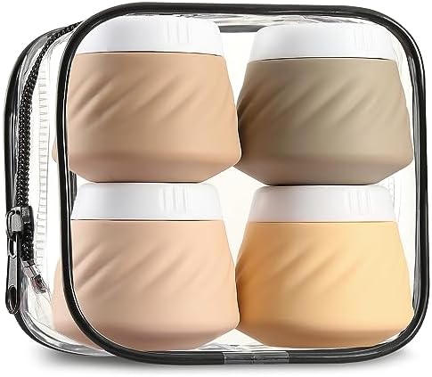 Gemice Travel Containers for Toiletries, Silicone Cream Jars TSA Approved Travel Size Containers with Clear Bag, Leak-proof Travel Accessories with Lid for Cosmetic Face Body Hand Cream (4 Pack)