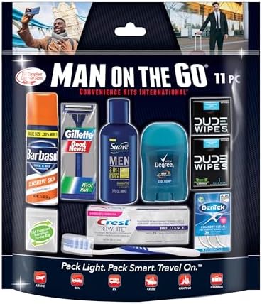 Convenience Kits International Men’s 11 Piece Kit with Oral Care and Grooming Essentials, Featuring: Travel Size Products, Blue