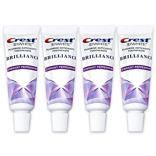 Crest 3D White Brilliance Toothpaste, Vibrant Peppermint, Travel Size 0.85 oz (24g) – Pack of 4