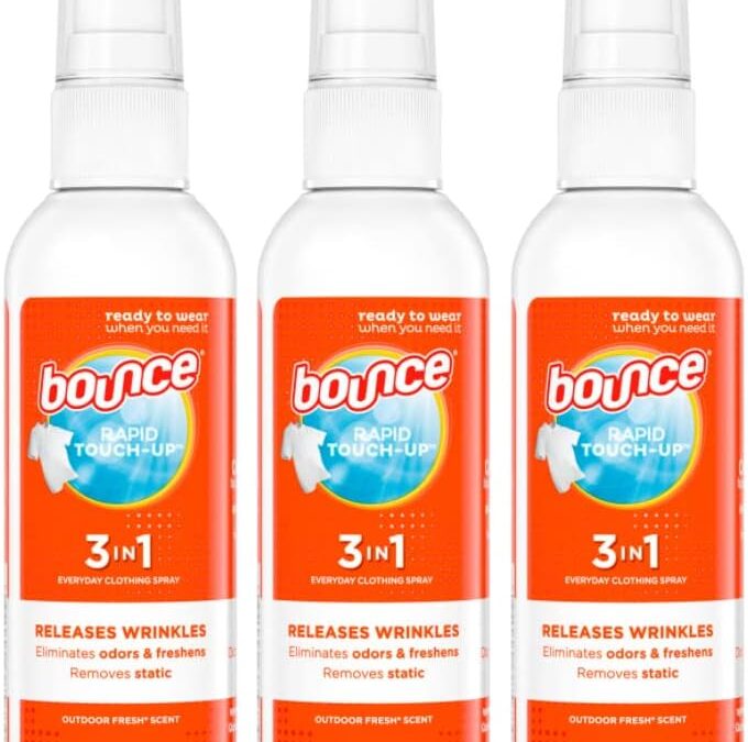 Bounce Anti Static Spray, 3 in 1 Instant Anti Static Spray & Instant Wrinkle Release, Odor Eliminator & Fabric Refresher, Travel Size (3 Oz,Pack of 3)